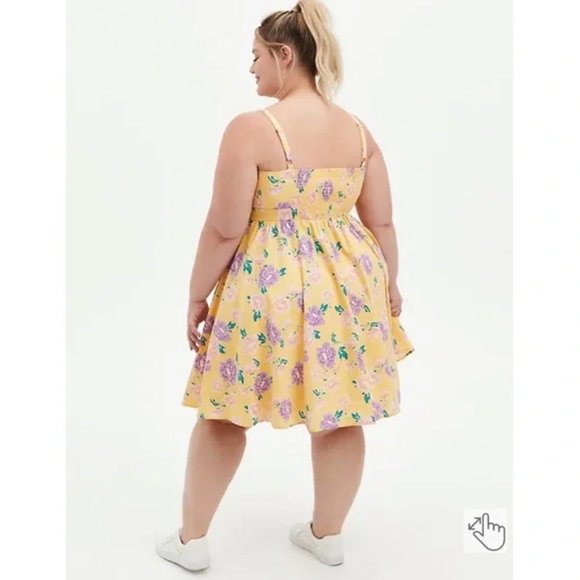 NWT 4X TORRID Mini Poplin Tie-Front Skater Dress - Yellow Floral - Picture 2 of 6